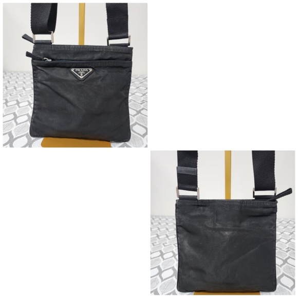 Authentic PRADA Vintage Tessuto Nylon Saffiano Flat Small Crossbody Bag Black - Picture 6 of 13